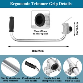 CeyMlem Ergonomic Trimmer Grip, String Trimmers Handle, Weed Eater Handle Extension with Bracket Clamp,Shoulder Strap Harness and Mitten, Lawn Trimmer Handle Grip for Easy Yard Trimming