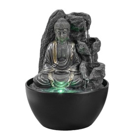 Relaxing Buddha Indoor Fountain - Waterfall - Decoration Zen Feng Shui Lucky Charm - Gift Idea Clever and Useful Small Price - Table Fountain with LED Light - Height 18 cm - Revata Zen'Light