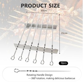 APKOL Set of 6 Stainless Steel Barbecue Skewers with Grill Frame, Kebab Skewers Stainless Steel Grill Skewers with Holder, BBQ Skewers with Holder Stainless Steel Set for Barbecuing Meat Vegetables