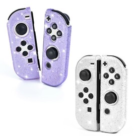 DLseego Glitter Protective Case for Switch Joy Con Controllers, 2 Pairs Handheld Soft TPU Transparently Protective Cover Replacement Shell Case for Switch & Switch OLED Model Joy Cons - Clear Purple