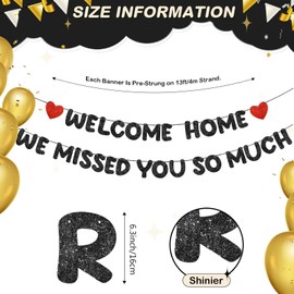 Fulmoon Pre Strung Welcome Home We Missed You So Much Banner Glitter Welcome Home Sign for Party Decorations Military Army Returning, Homecoming, Family(Black,Red)
