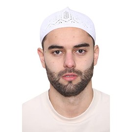 Qmart Namaz Cap Taqiyah Kufi Skull Beanies Hat Men Topi Turkey Prayer Cap Size : 21,22,23 Inches Stretchable can Wear (White), One Size