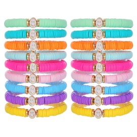 BFFAEAE Friendship Bracelets Heishi Clay Bead Bracelets Stack Beaded Stretch Bff Bracelet for Women Boho Stackable Bracelet Preppy Summer Beach Jewelry Party Favors (18pcs Smile)