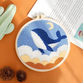Whale Punch Needle Kits for Adults Beginner with Hoop Instruction Complete Tools Great Gift and Home Decor - 20x20 cm