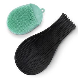 Vimstury Silicone Spoon Rest for Stove Top & Cleaning Gloves Set (2-Pack) - Heat-Resistant, Non-Slip, Easy Clean - Kitchen Countertop & BBQ- Large Utensil Holder & Drip Catcher, Black & Green