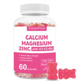 Calcium Magnesium Zinc Gummies with D3 &B6 &K2,600mg Calcium Gummies with 300mg Magnesium Support Bone & Muscle for Adults and Teens,Sugar Free (60 Count (Pack of 1))