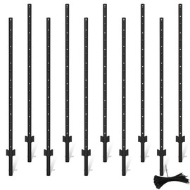 LYDTICK 10Pack Fence Posts 4.8Ft in Bulk, Metal Fence Stakes Black Fencing Pole Heavy Duty T Post for Garden Wire Fencing, Black