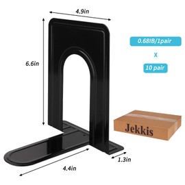 Jekkis 20pcs Metal Bookends for Shelves, 6.6"x 5.7"x 5" Black Heavy Duty Book Ends for Nonskid Bookend Supports Plain Large Bookends, Library Office Home, 10 Pair