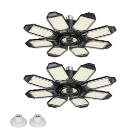 Kryoza Motion Sensor Garage Lights 2 Pack, 25000LM Motion Activated Shop Light with 8+1 LED Deformable Panels, 360° Detection, Motion Sensor Ceiling Light for Garage, Workshop, Basement, Laundry Room