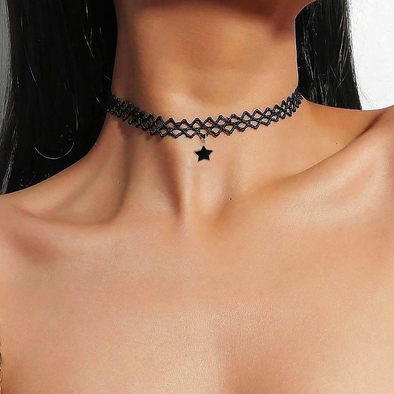 Olbye Elastic Choker Star Necklace Black Tattoo Choker Necklaces for