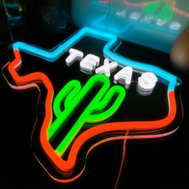 Texas Neon Sign Cactus Light Signs for Wall Decor LED Cowboys Lights up Signs for Man Cave Bar Pub Bedroom Neon Western Signs Gift for Men Boys Birthday Wall Art