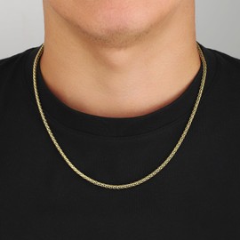 KRKCLIFE 3mm Round Wheat Chain, Unisex Classic Strong Twist Cable Chain, Replacement Gold Chain, 14K Gold Plated, Anti-Tarnish Nickel-Free, Gift for Men, Gold 18 inches