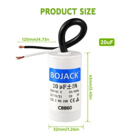 BOJACK Run Capacitor 20 uF MFD 250V AC120 MFD CBB60 2 Wire 50/60Hz Cylinder Motor Run Capacitor for Motor Blower air Compressor and air Conditioner Compressor Replacement Part