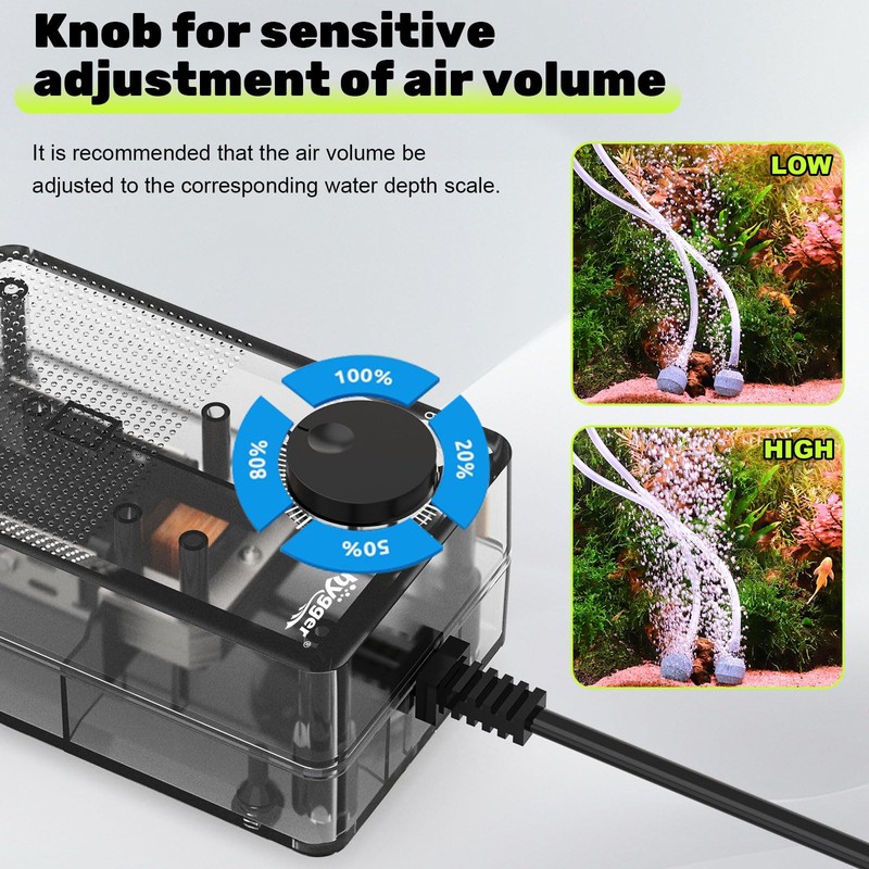 hygger Aquarium Air Pump 2.5W Ultra-Quiet Fish Tank Small Oxygenating