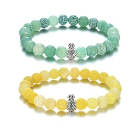 Softones 8mm Beaded Pineapple Bracelets for Women Men Best Friend Bracelet Stretch Charm Bracelets Gifts
