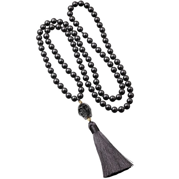 Jewever Natural Black Obsidian 108 Mala Beads Prayer Necklaces for