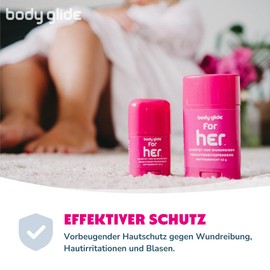 Body Glide "for her" anti-chafing stick - effective protection against chafing and blisters. Long-lasting, waterproof and clean to use. Also for sensitive skin areas (22 g)