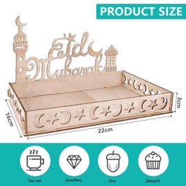 Ramadan Plate Eid Mubarak Decorative Tray with Moon Star Castle Pattern Ramadan Tableware Set Table Decoration Wooden Tray for Kareem Party (Letter)