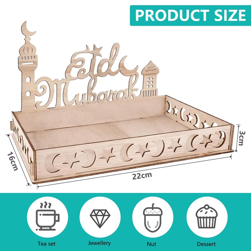 Ramadan Plate Eid Mubarak Decorative Tray with Moon Star Castle