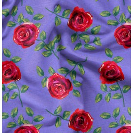 Soimoi Purple Moss Georgette Fabric Leaves & Rose Floral Decor Fabric Printed metre 42 Inch Wide