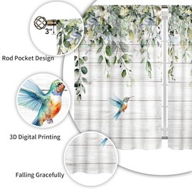 Farmhouse Eucalyptus Botanical Leaves Floral Kitchen Window Curtains Over Sink Boho Sage Green Leaf Short Cafe Window Curtains Plant Bathroom Window Drapes Treatment Tier Drapes 26x36 Inch