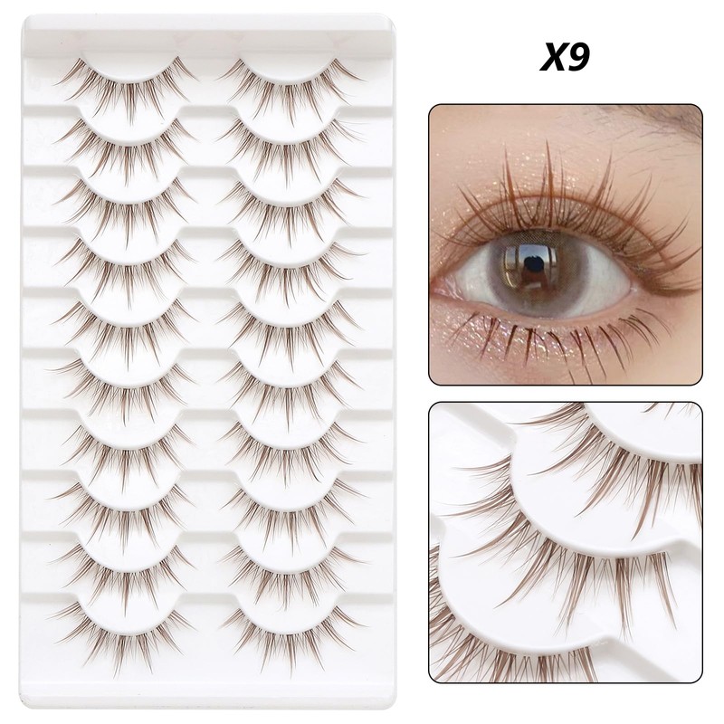 10 Pairs Brown False Eyelashes Clear Band Cartoon False Eyelashes