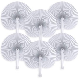KisSealed 48 Pack White Folding Paper Fans,Handheld Paper Fans with Plastic Handle for Wedding/Birthday/Party Favours (1 Colors: Round Shape)