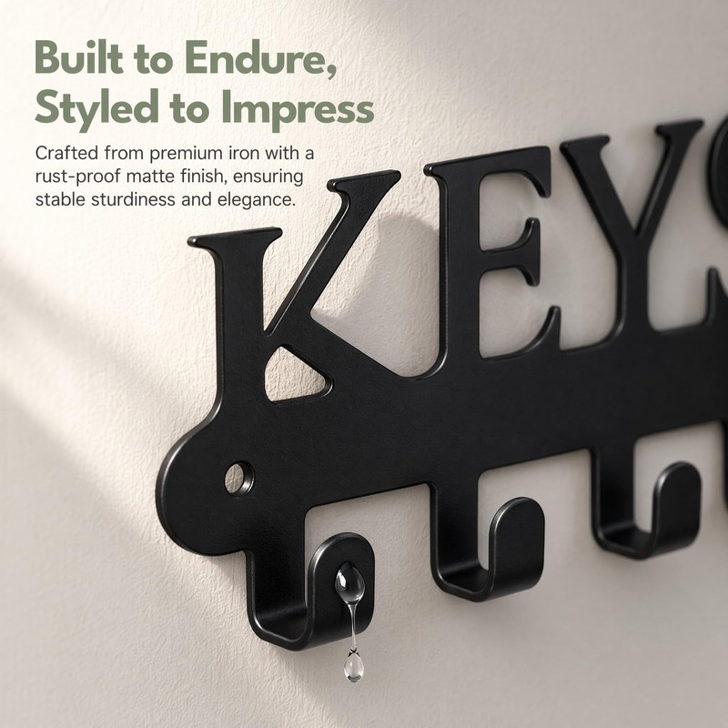 Solvio Key Holder for Wall, Black Metal Key Hooks Wall