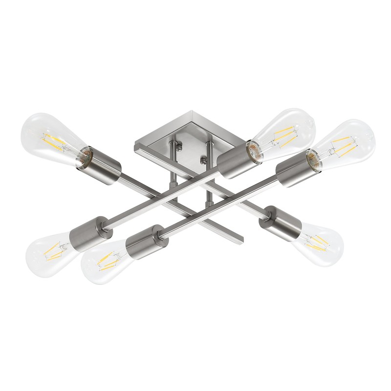 Eidonta 6-Light Semi Flush Mount Ceiling Light Fixture, Modern Brushed