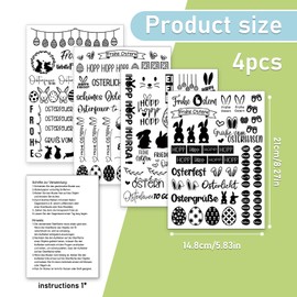 Pack of 4 A5 Rub On Stickers, Easter, Rub On Foil, 21 x 14 cm Film Transfer Sticker, Rub On Sticker, Easter Sticker, Easter Eggs, Easter Bunnies, Rub Ons Sayings for Glass, Wood, Furniture,