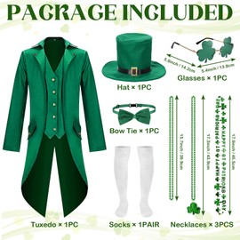 Metaparty St Patrick's Day Costume for Adult Men with Steampunk Green Top Hat Bow Tie Glass Necklace for St Patrick's Day(L)