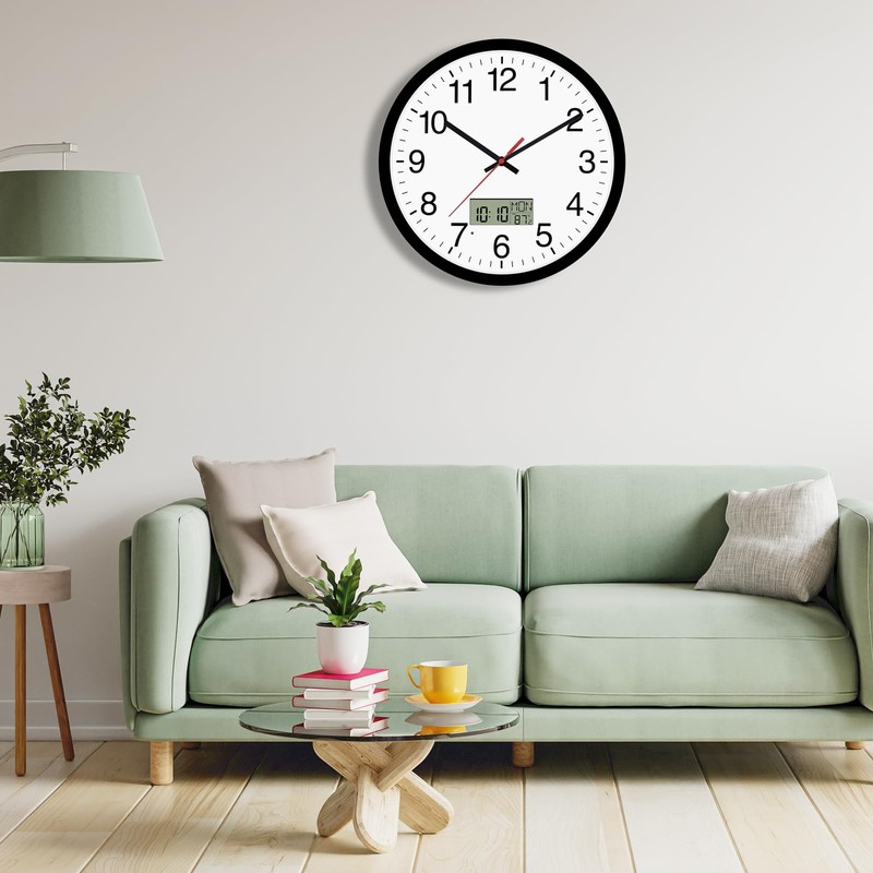 Koosome Digital Wall Clock with Lighted LCD Display Temp, Week,