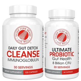 Silver Fern Gut Rehab Kit - 30 Day Supply - Cleanse Daily (1 Bottle = 120 Capsules) & Ultimate Probiotic (1 Bottle = 60 Capsules) - Immunoglobulins & Spore Forming Probiotics