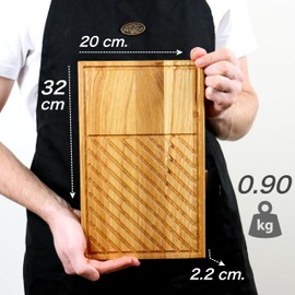 B4K® Oak Steak Board - Serving Board for Steak & Grilled Meat - Solid Chopping Board with Juice Groove - High Quality Grill Board for BBQ, Meat & More