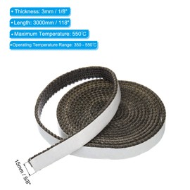 PATIKIL 5/8"x 1/8"x118" Wood Stove Gasket, 2Pcs Graphite Fiberglass Flat Self Adhesive High-Temperature Resistance Seal Rope for Stoves Fireplace Door, Black