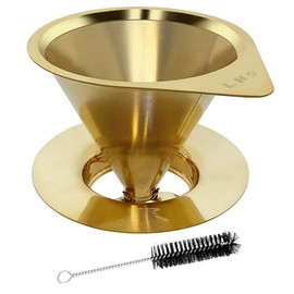 LHS Pour Over Coffee Dripper Reusable Coffee Filter Paperless Coffee Filter Stainless Steel Pour Over Coffee Maker Cone Coffee Dripper for 1-2 Cup,Gold