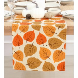 PurpleEssences - Camino de mesa de calabazas de otoño con hojas de arce, decoración de mesa de comedor de cocina para interiores y exteriores, 14 x 72 pulgadas, color ámbar