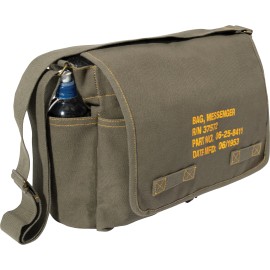 Rothco Classic Heavyweight Canvas Messenger Bag With Military Stamp Stencil Print - Olive Drab