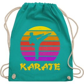 Shirtracer - Gym Bag Backpack - Children's Sports Clothing - Karate Retro Sun, 04 Turquoise