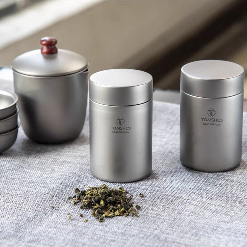TOMSHOO Tea Tin Jar 300ml Lightweight Ti Tea Storage Canister
