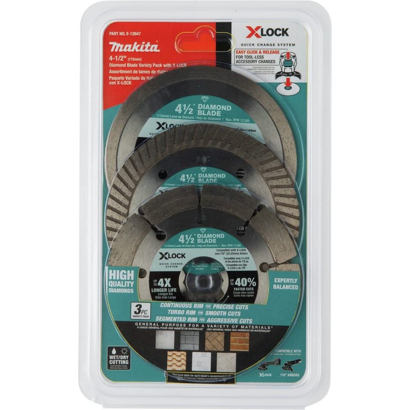 Makita E-12647 X-Lock 4-1/2" Diamond Blade Variety Pack for Masonry