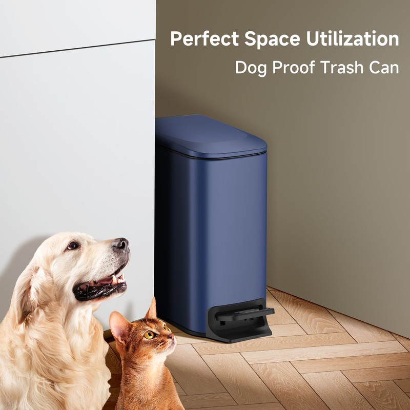 TIPGO Slim Bathroom Trash Can with Lid Soft Close, Step