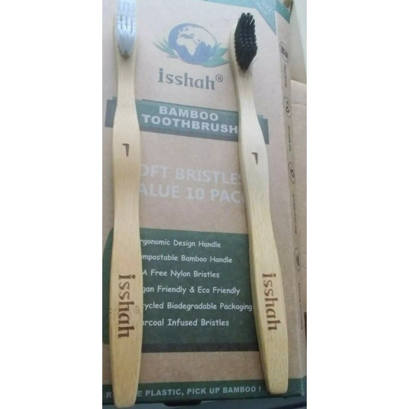 Isshah Box of 10 New Isshah 100% Natural Soft Bristle