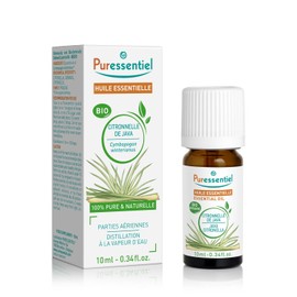Puressentiel Organic Java Citronella Essential Oil 10ml - 100 % Pure & Natural, Vegan - Aromatherapy - Diffusion, Massage, Bath – Lemon & Peppery scented oil - Undiluted, assured traceability
