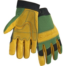 John Deere JD00009 Leather Gloves - X-Large, Grain Cowhide Leather Palm, Spandex Back, Hook and Loop Wrist