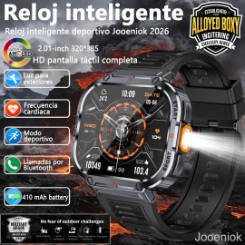 Reloj Inteligente Deportivo Para Hombre Smartwatch Mujer Llamadas Bluetooth Con Linterna Integrada Pantalla Alargada Estilo Militar                   