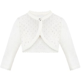 Lilax Baby Girls' Knit Long Sleeve One Button Closure Bolero Shrug 6-9 Months Cream