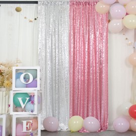 ShinyBeauty Sequin Curtains Backdrop 0.6x2.4m, Fuchsia Pink Glitter Curtains Sequin Fabric Photo Backdrop Pink Gold Wedding Backdrop Curtain Baby Shower Decor Birthday Backdrop