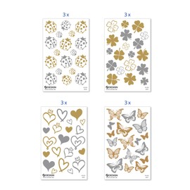 AVERY Zweckform Item 51059 Sticker Set Aesthetic Gold/Silver (228 Decorative Stickers, Ladybird, Clover, Hearts, Butterfly, Transparent Foil with Gold/Silver Embossing, for Wedding, Photo Album)