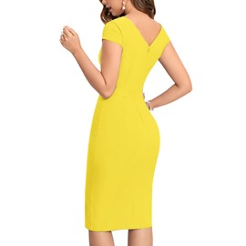 MUXXN Women's Pure Comfy Empire Waist Inspired Formal Graduation Homecoming Pencil Hem Dress (Yellow L)
